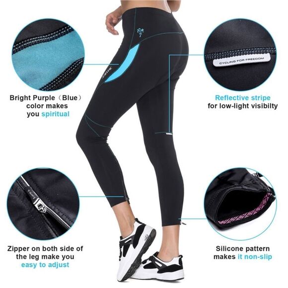 Santini Black Cycling Tights with Blue Accents - Picture 1 of 9